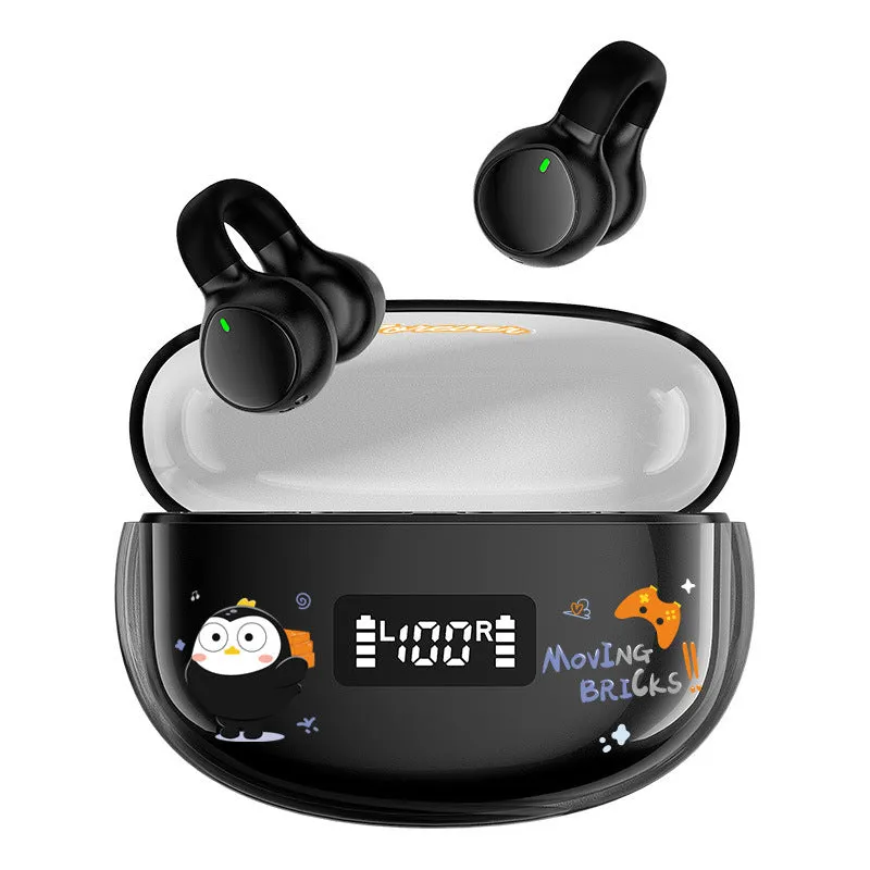 B105C wireless clip ear sports headphones in Black Goose colour with digital display and charging bay