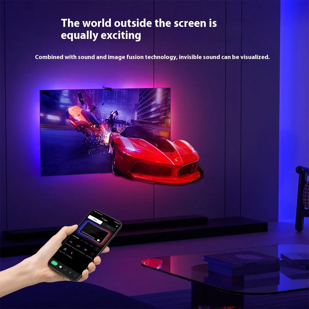 Sensor capture TV background light belt with 5050 LEDs, 30 per metre, Bluetooth APP control