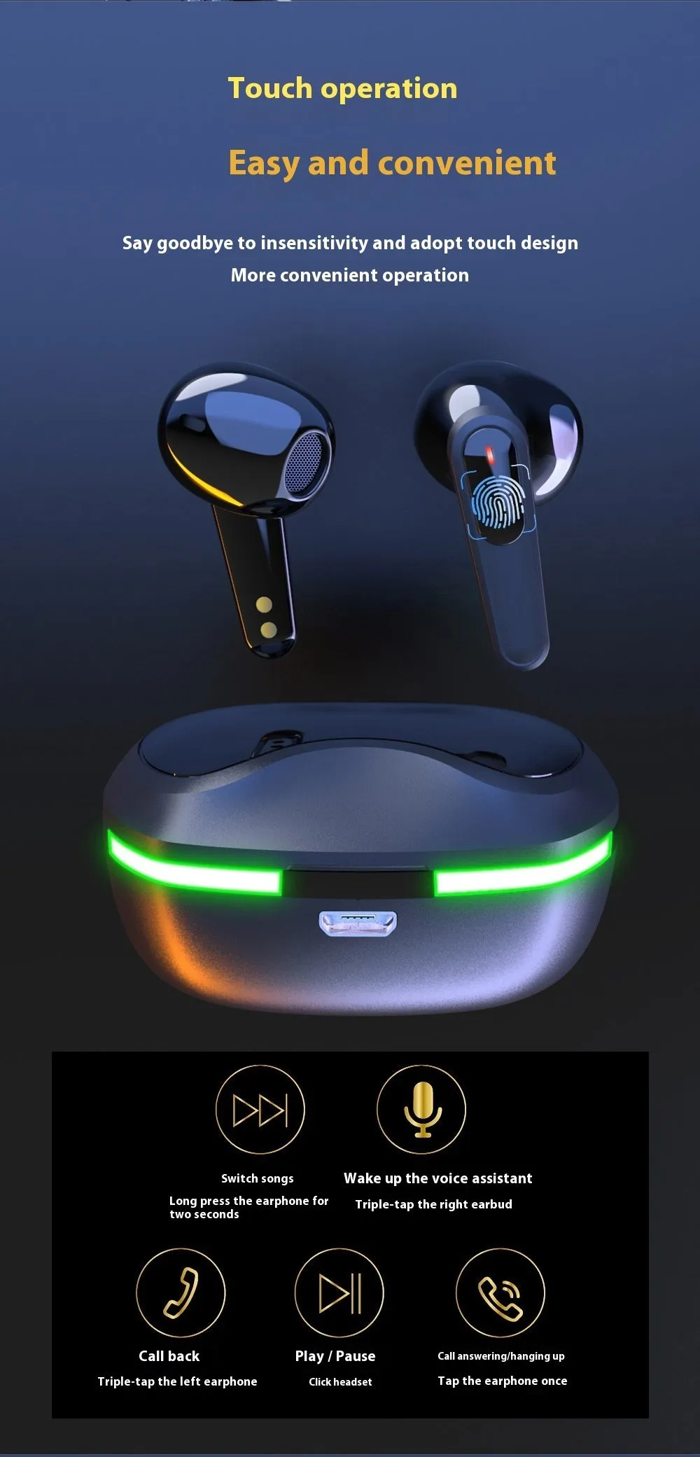Black wireless in-ear Pro60 Bluetooth headset with Jerry 6983 D2 chip on a white background
