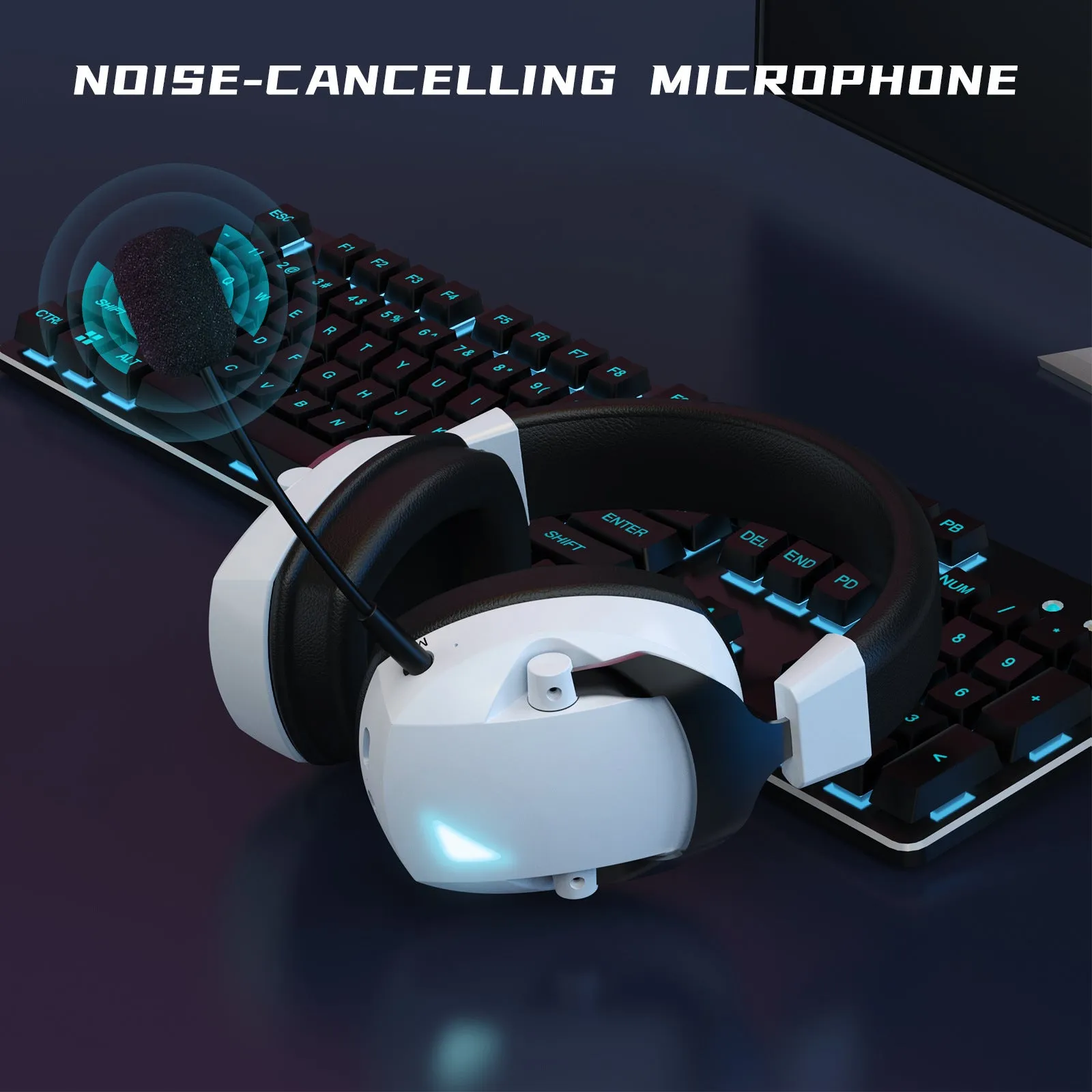 24g wireless Bluetooth headset with RGB lighting and plug-in microphone on black background