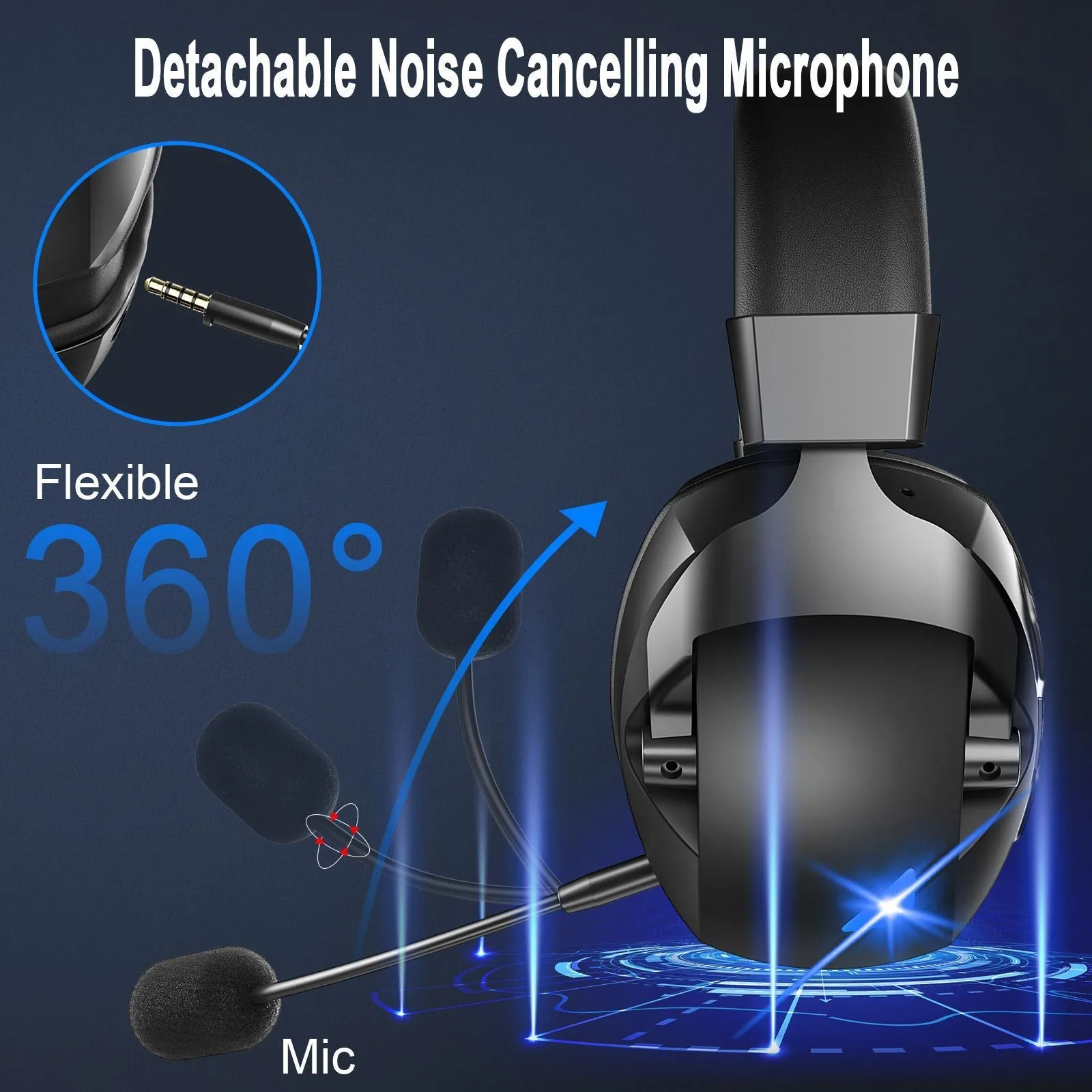 24g wireless Bluetooth headset with RGB lighting and plug-in microphone on black background