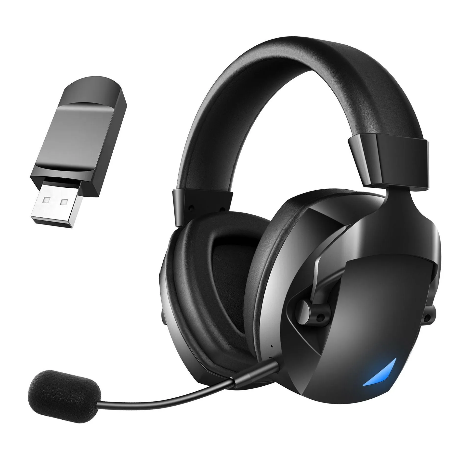 24g wireless Bluetooth headset with RGB lighting and plug-in microphone on black background
