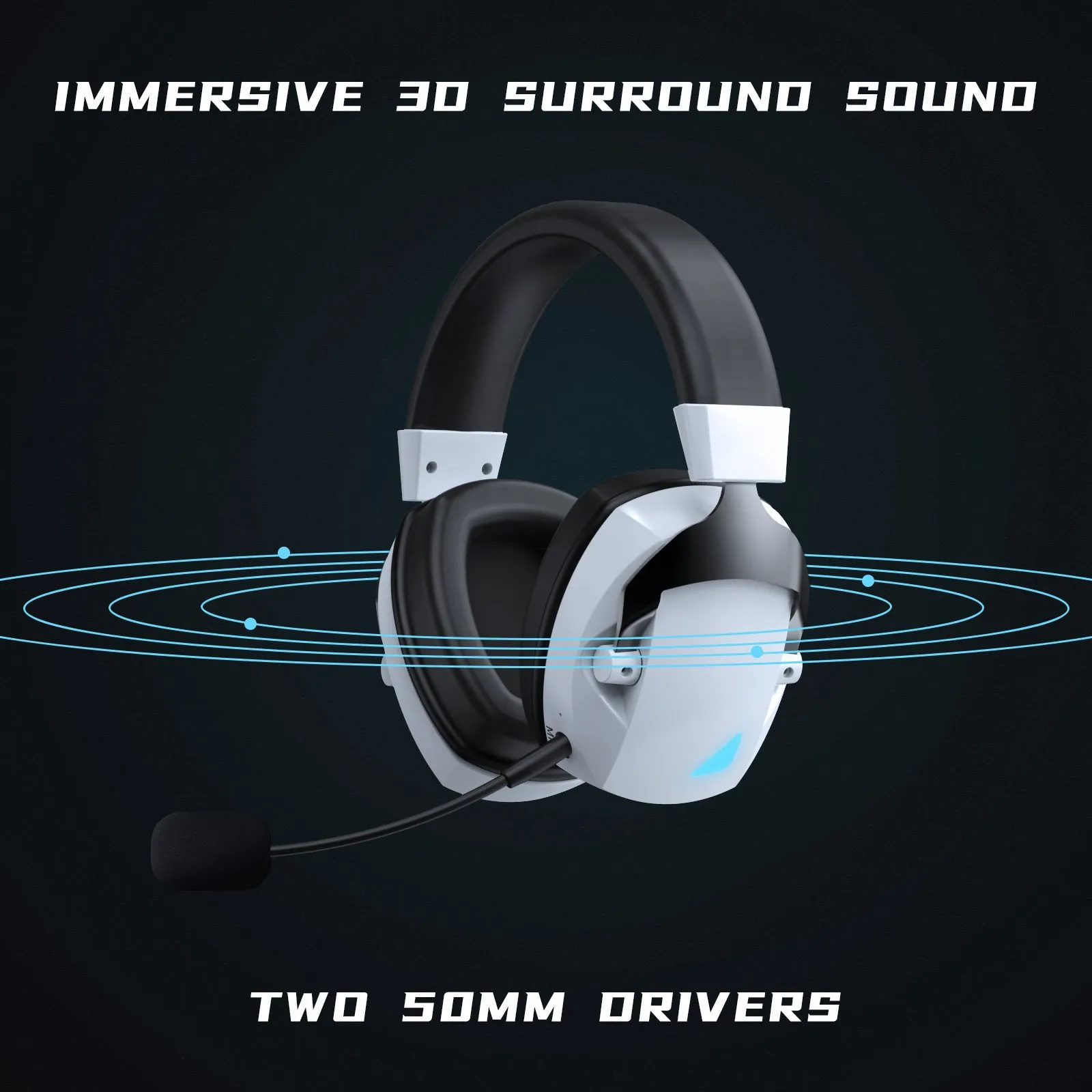 24g wireless Bluetooth headset with RGB lighting and plug-in microphone on black background