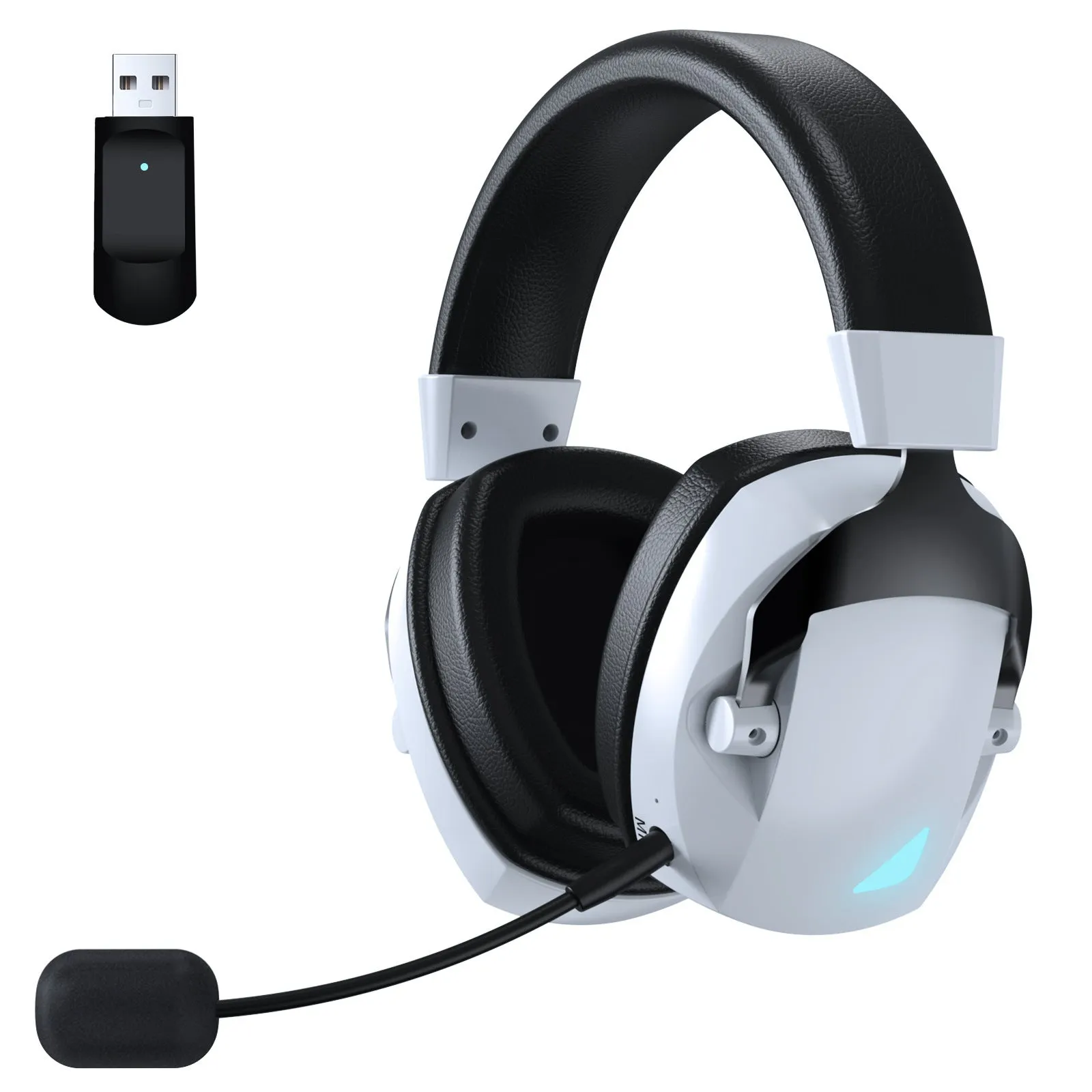 24g wireless Bluetooth headset with RGB lighting and plug-in microphone on black background