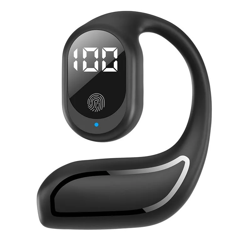 Wireless single-ear business sports headset with ear hook, PC ABS, black, 39x42x24mm