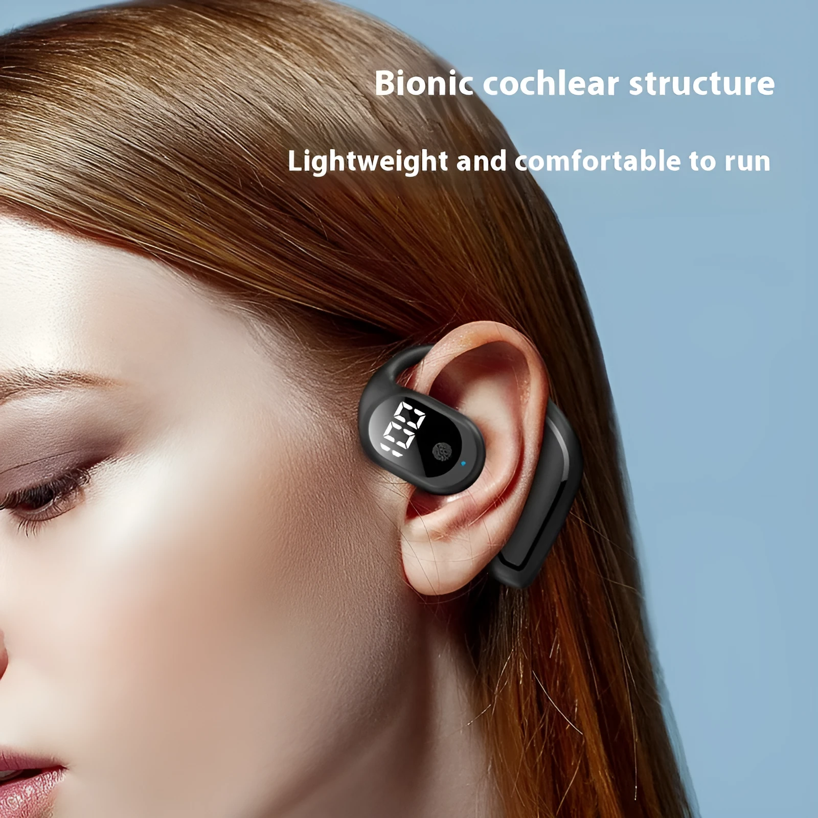 Wireless single-ear business sports headset with ear hook, PC ABS, black, 39x42x24mm