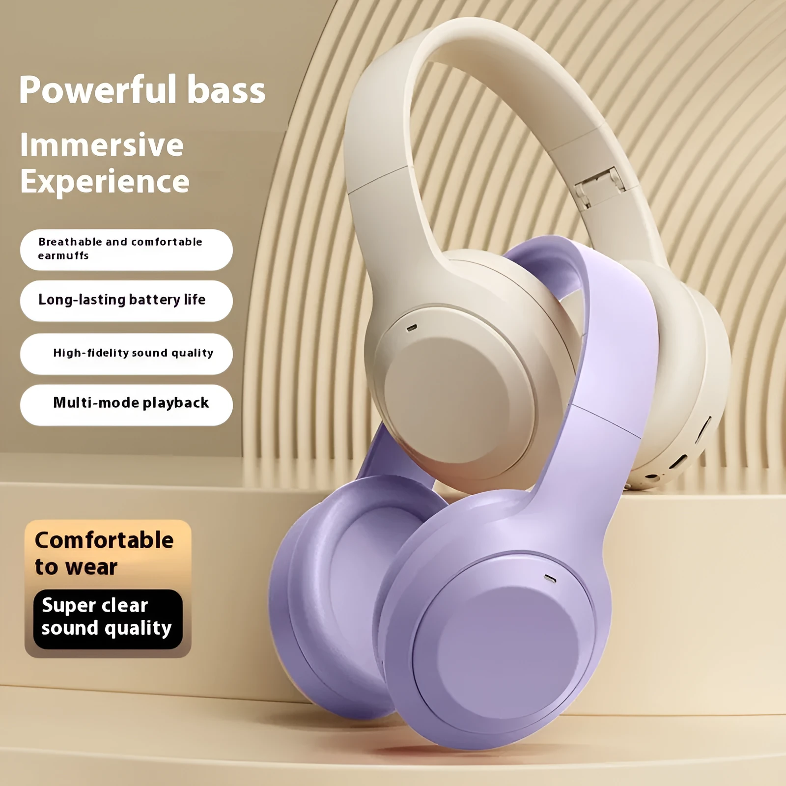 Headworn Bluetooth earphone with folding card design in khaki colour wireless e-sports gaming headset