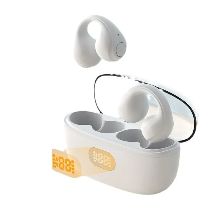 Large power clip-on wireless sports earphones in black with bone conduction and digital display