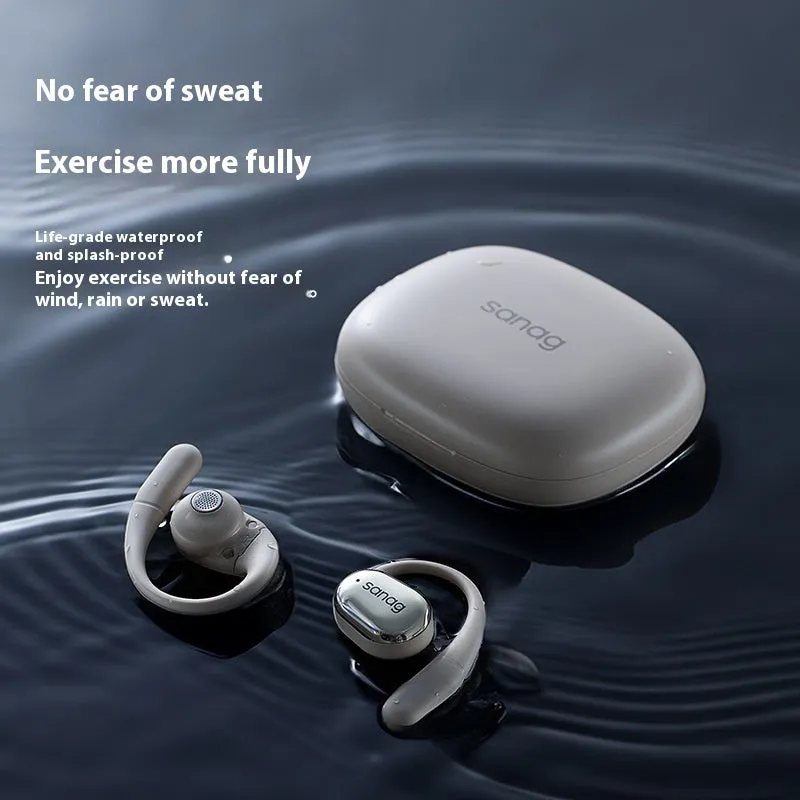 Wireless long endurance sports Bluetooth headset in black plastic with ear hook design