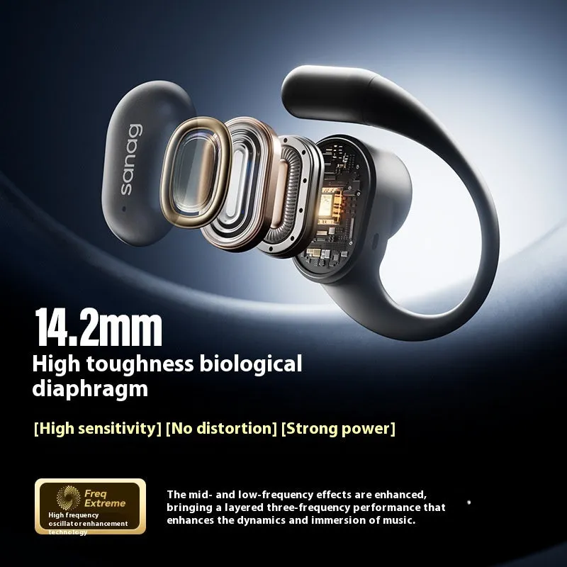 Wireless long endurance sports Bluetooth headset in black plastic with ear hook design