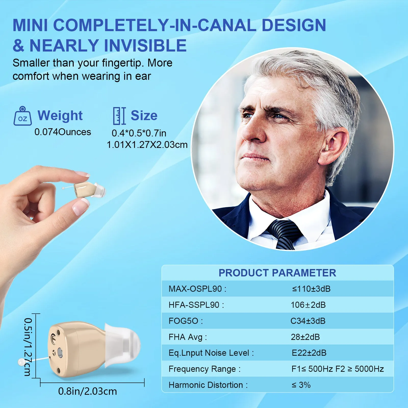White skin noise reduction hearing aid with digital display and magnetic charging case