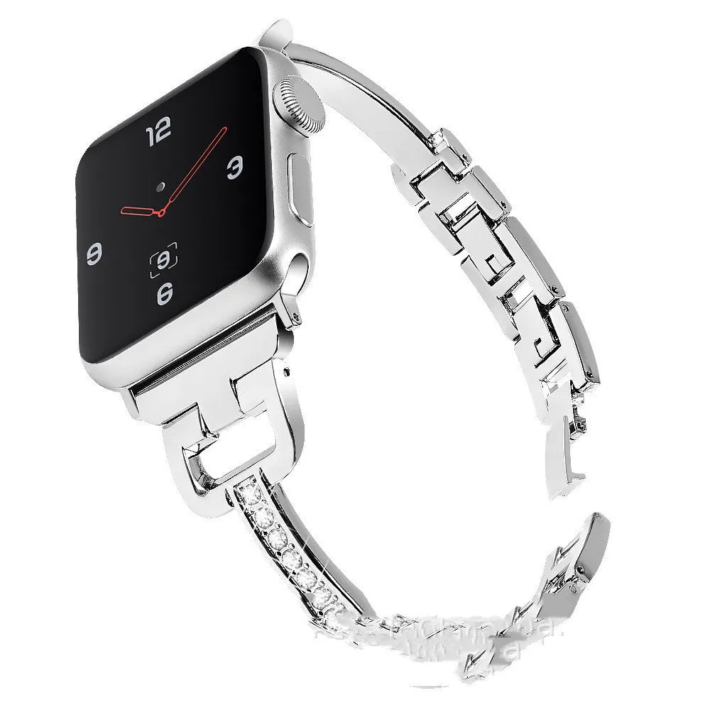 D-shaped diamond pattern metal watch strap for Apple Watch in multiple colour options.