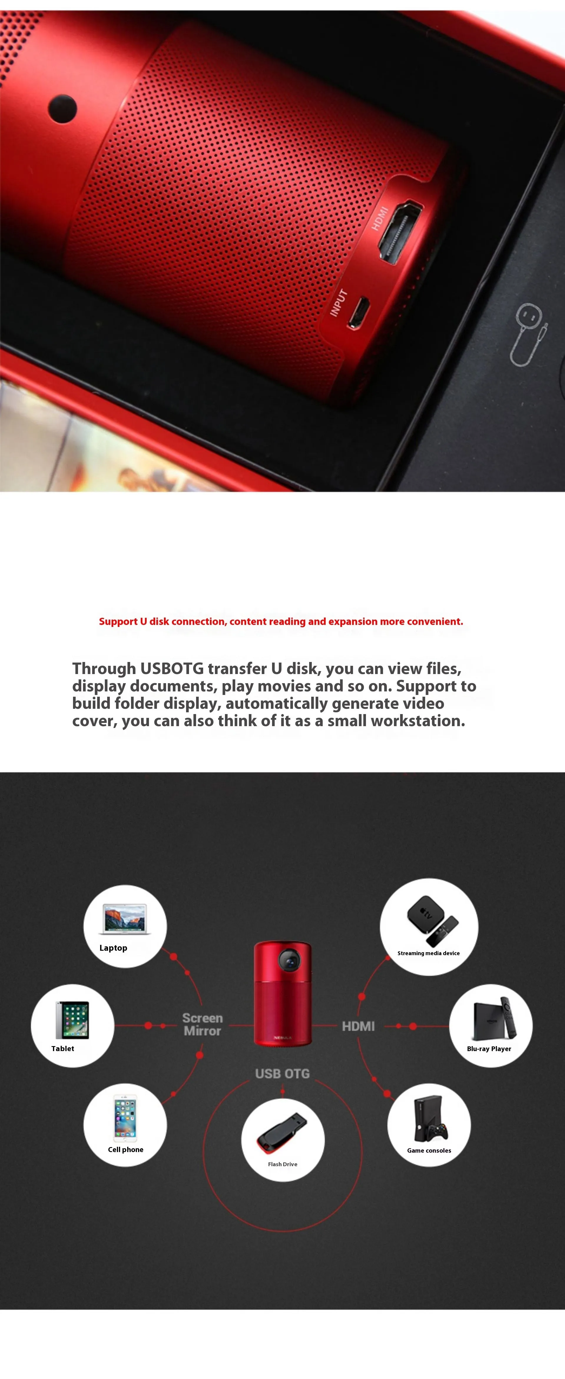 M1M2 smart projector wireless WiFi HD portable outdoor home cinema model in black