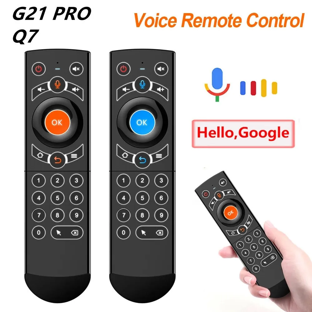 Black G21pro2.4G universal remote control with voice gyroscope for Android TV box projector, 162x42x17.6mm