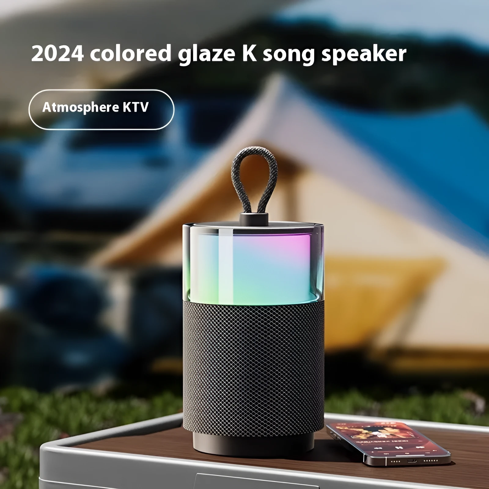 Wireless mini Bluetooth speaker with subwoofer and colour light in Dark Night Black