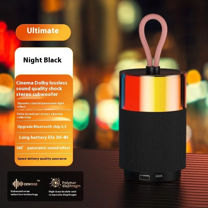 Wireless mini Bluetooth speaker with subwoofer and colour light in Dark Night Black