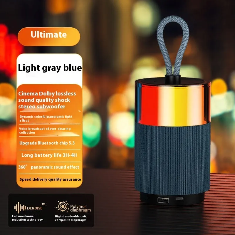 Wireless mini Bluetooth speaker with subwoofer and colour light in Dark Night Black