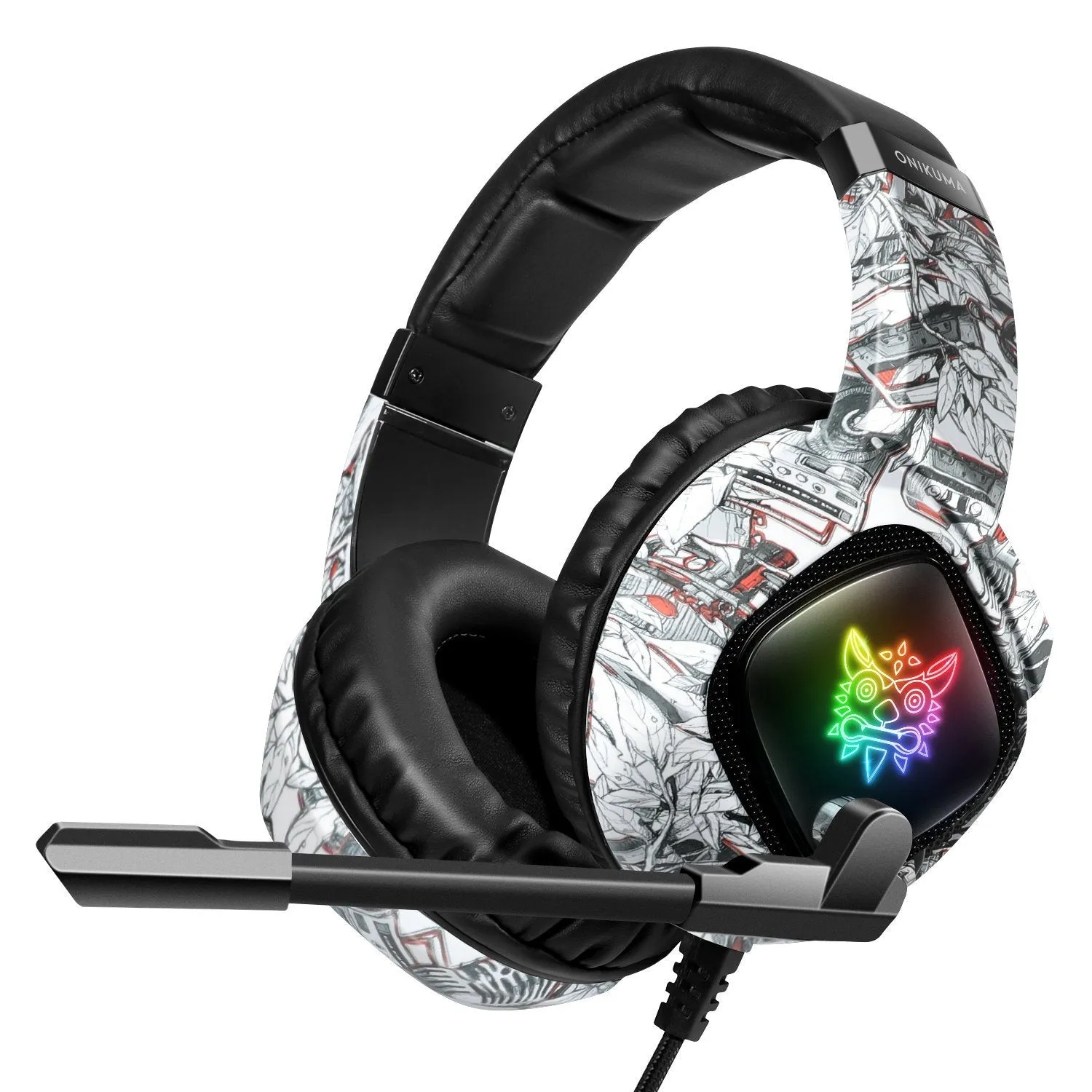 Camouflage Gray wired RGB gaming headset with head-mounted design and 3.5mm plug