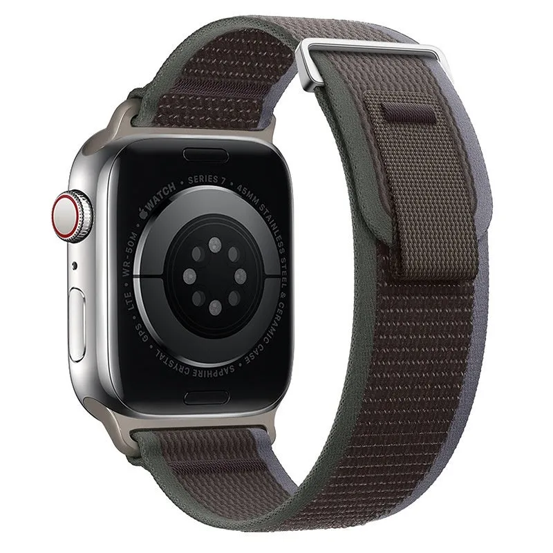 Nylon two-section replacement watch band for Apple Watch, sports style, black and grey colour
