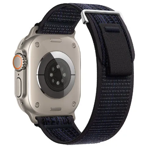 Nylon two-section replacement watch band for Apple Watch, sports style, black and grey colour