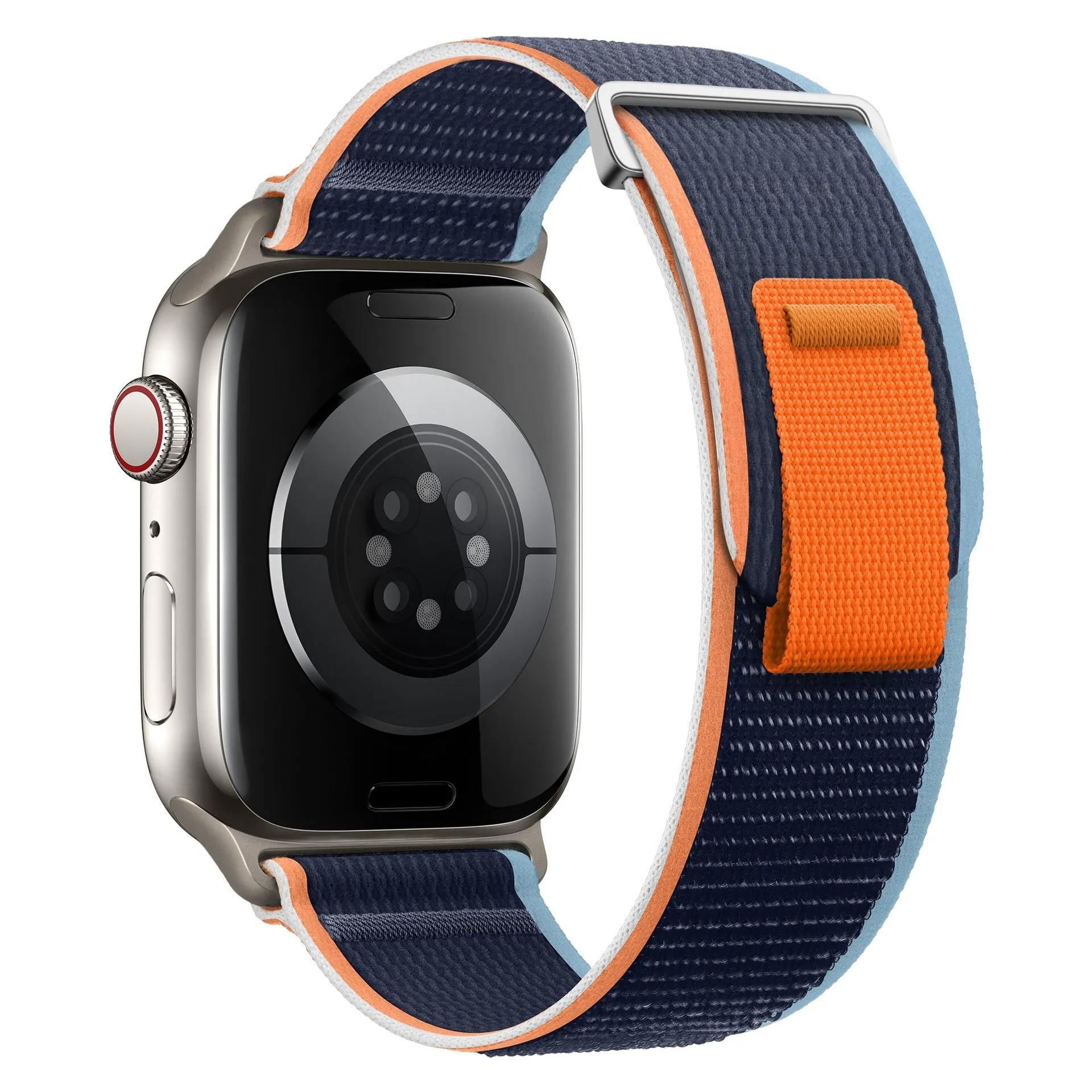 Nylon two-section replacement watch band for Apple Watch, sports style, black and grey colour