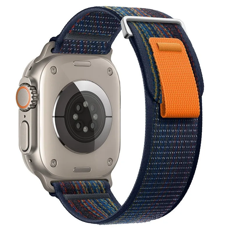 Nylon two-section replacement watch band for Apple Watch, sports style, black and grey colour