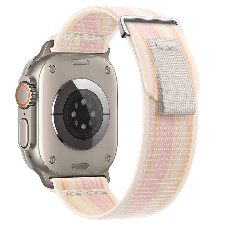 Nylon two-section replacement watch band for Apple Watch, sports style, black and grey colour