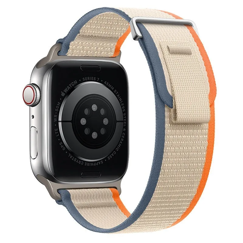 Nylon two-section replacement watch band for Apple Watch, sports style, black and grey colour