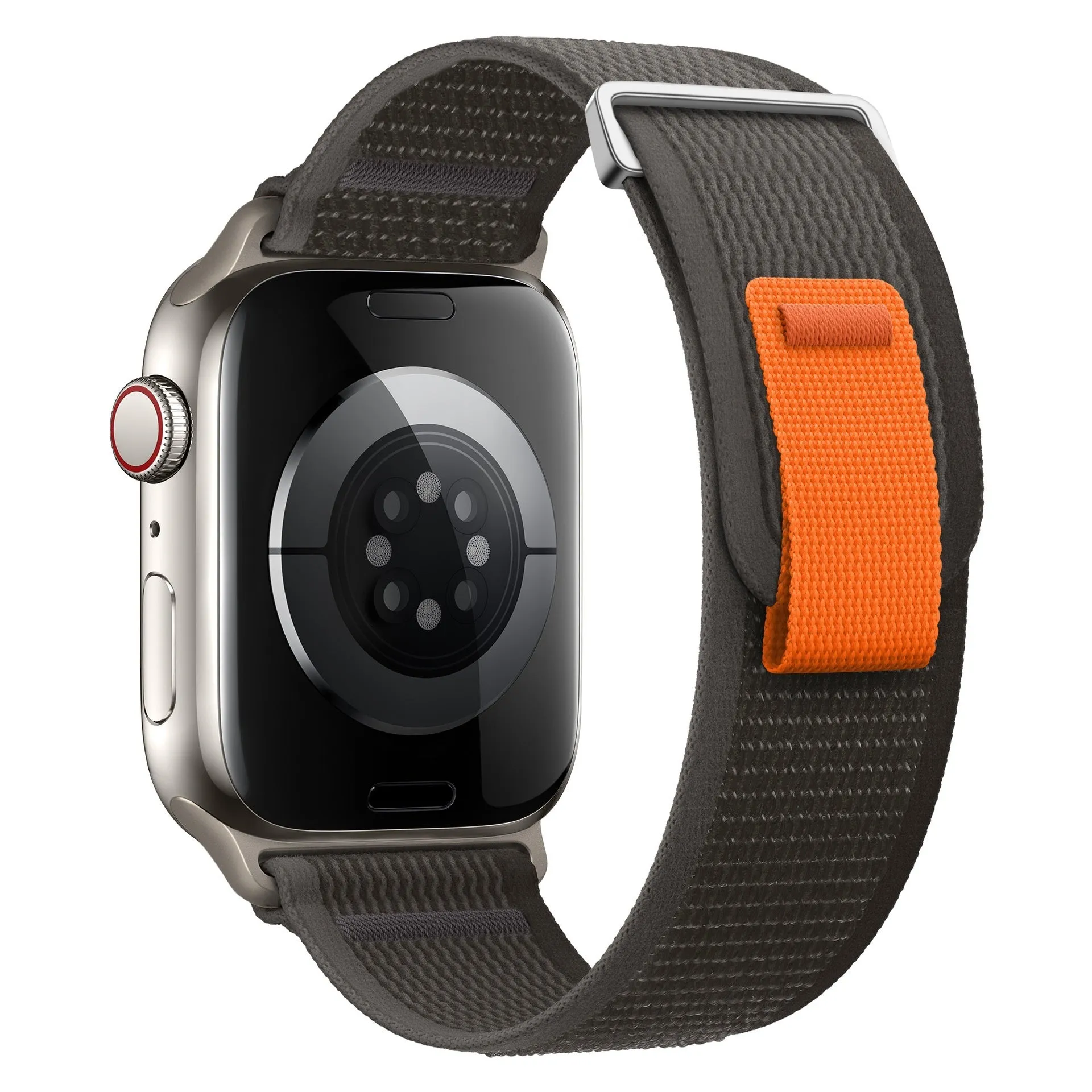 Nylon two-section replacement watch band for Apple Watch, sports style, black and grey colour