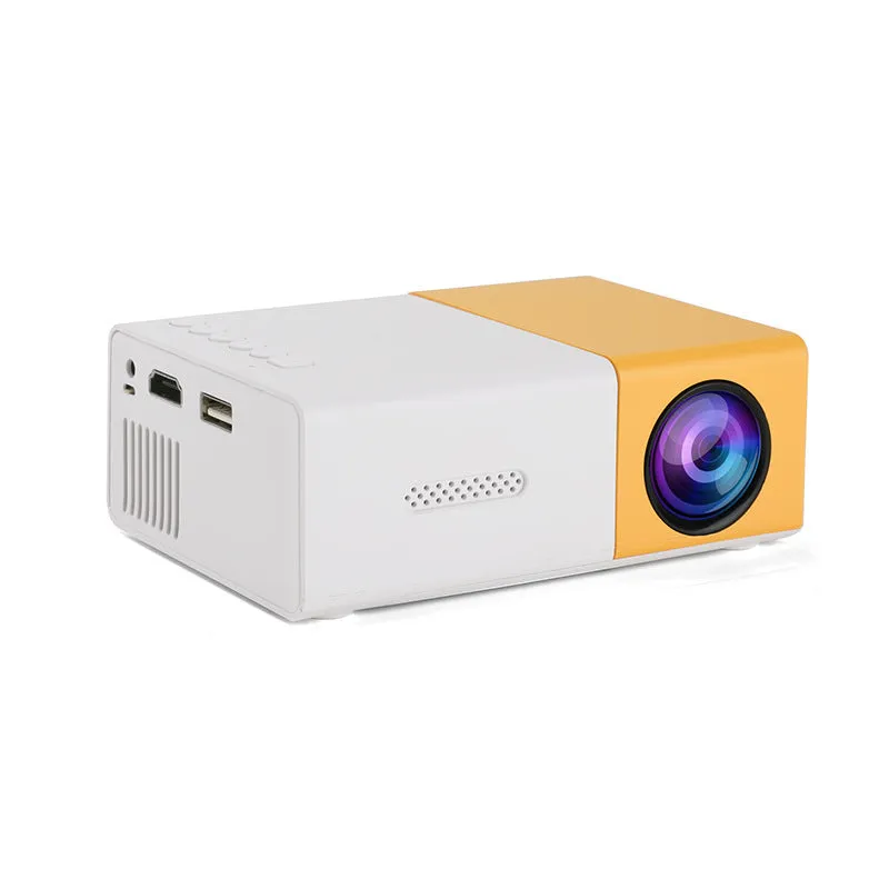 YG300 mini portable projector in yellow with 1080p resolution and 100ANSI brightness for home use