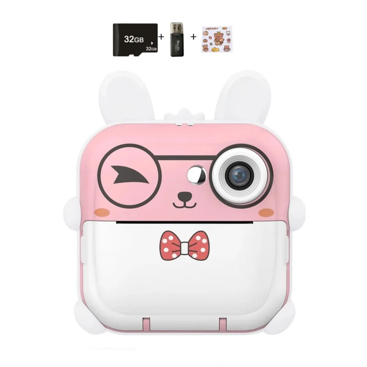 Q5 Polaroid children's digital cartoon camera in pink rabbit design with lanyard and stickers