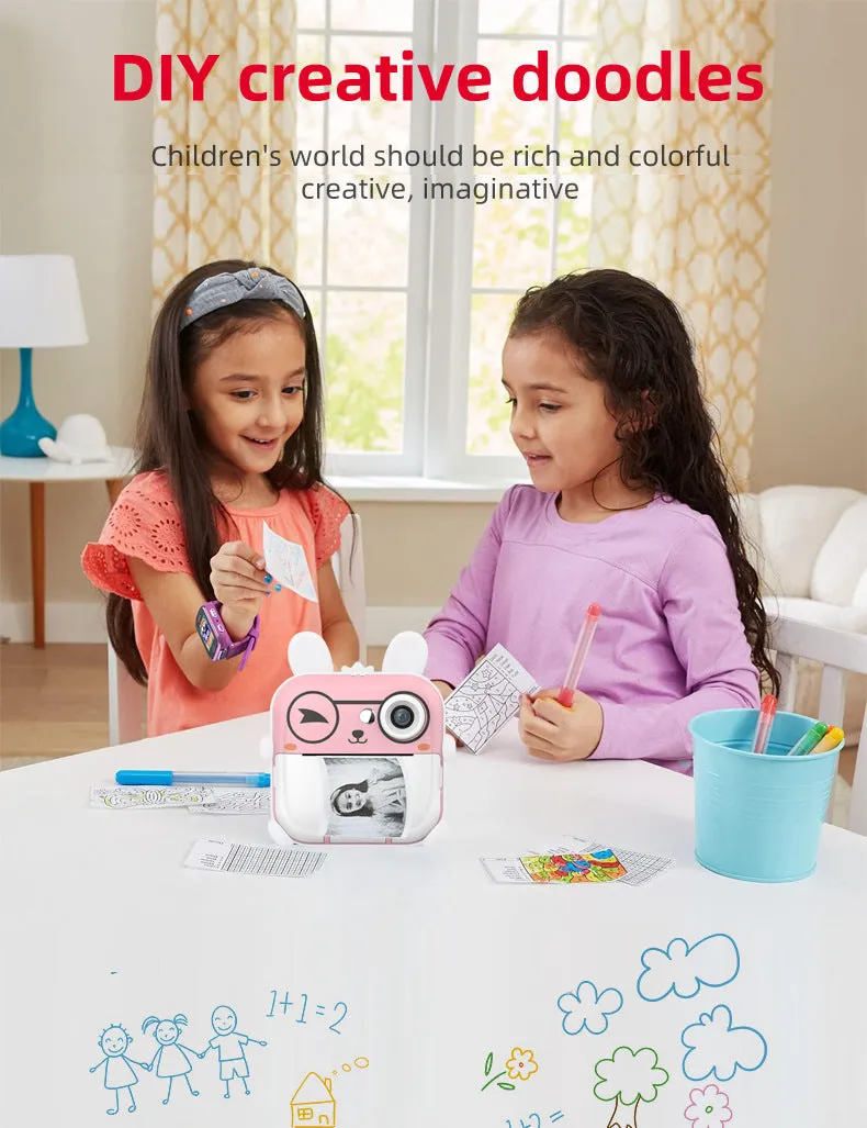 Q5 Polaroid children's digital cartoon camera in pink rabbit design with lanyard and stickers