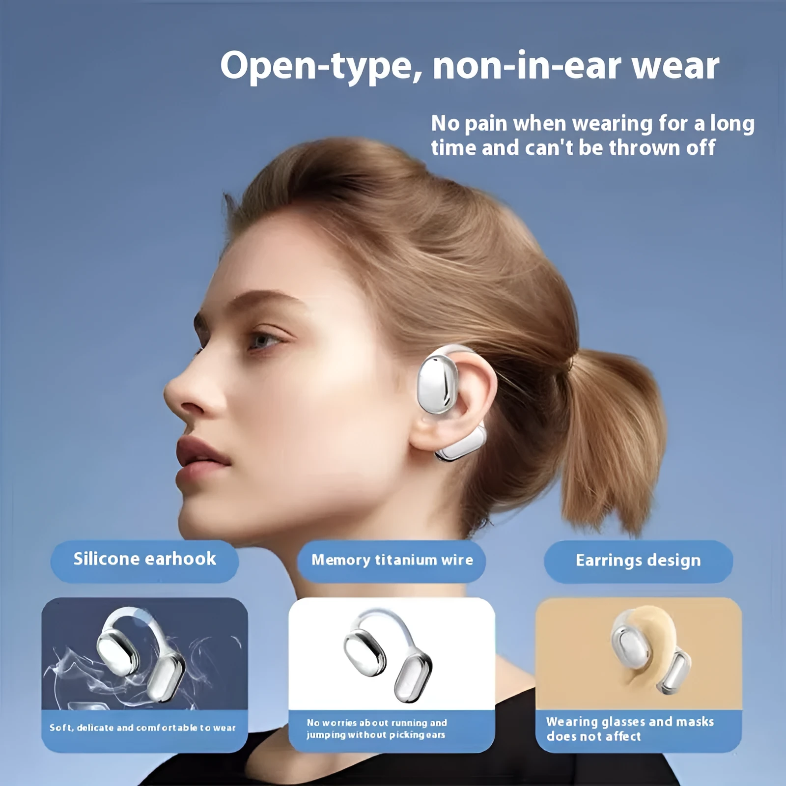 Gaming OWS open wireless Bluetooth headset in orange black with ear hook design and digital display