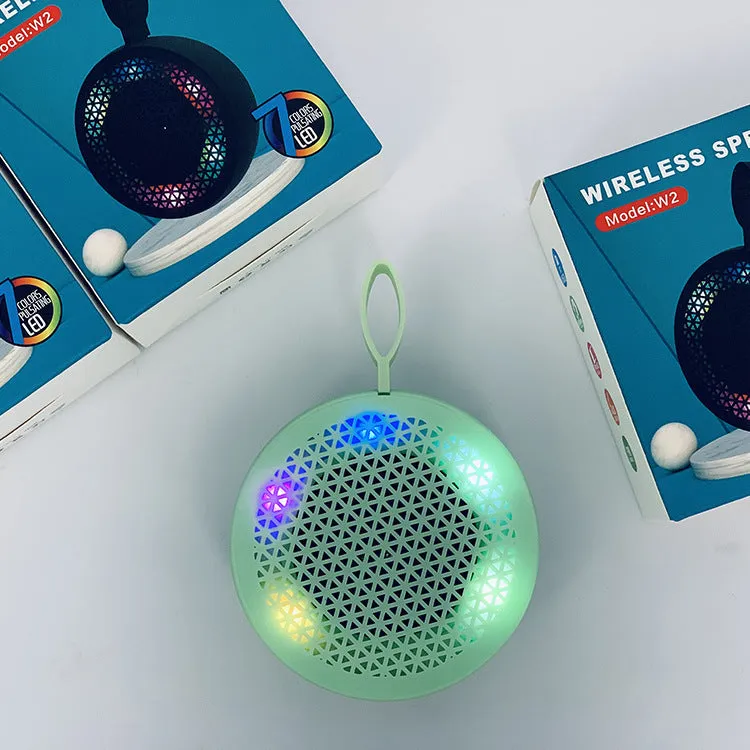 Pink mini Bluetooth speaker with plastic shell and button controls, 82x82x40mm