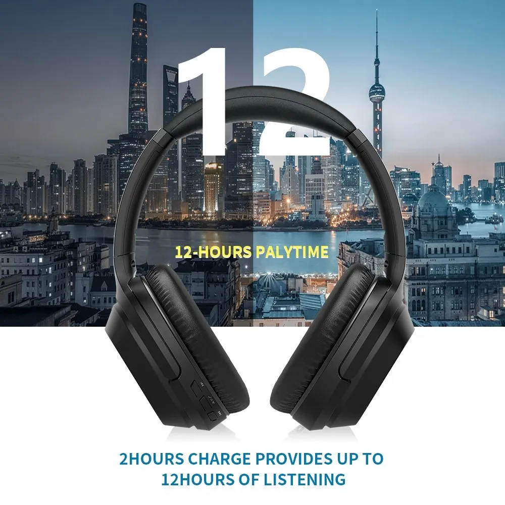 Black Gorsun E98 over-ear wireless Bluetooth headset with memory-protein ear cushions and stainless steel slider.