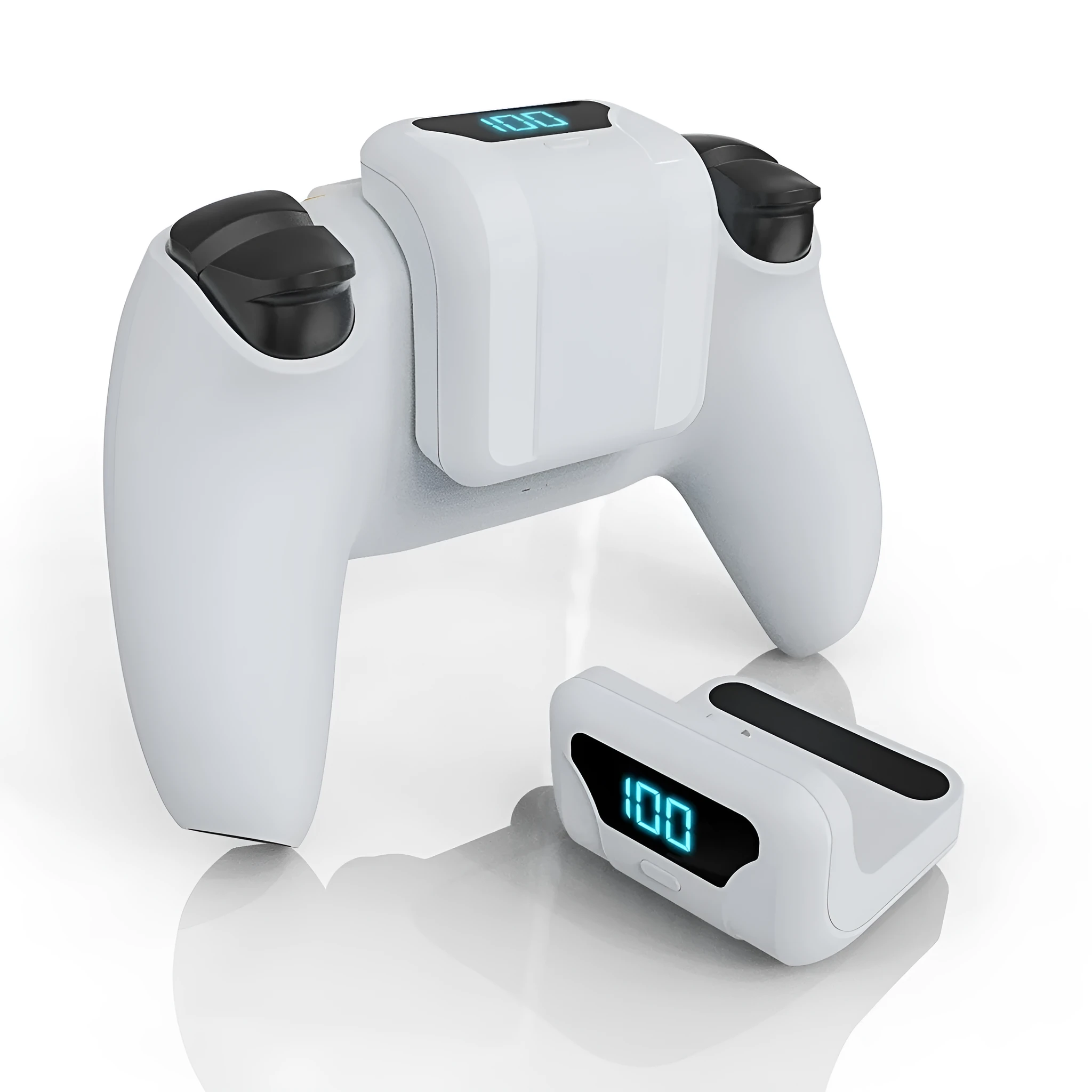 White PS5 controller battery pack 1500mAh with LED display and outer hanging bag