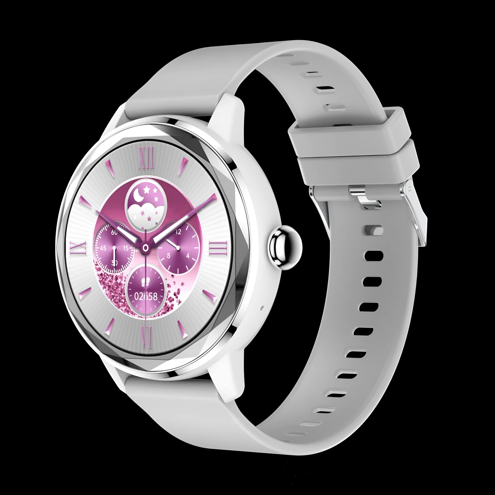 Ladies smart watch with TFT screen, heart rate and blood oxygen monitoring, Bluetooth calling, waterproof, in silver colour