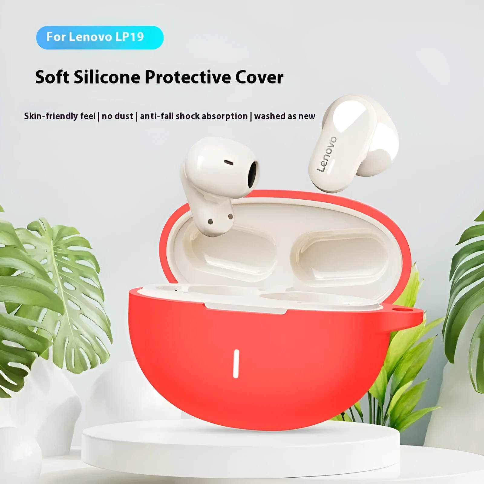 Silicone drop-resistant dustproof earphone case for Lenovo LP19 charging bin in black