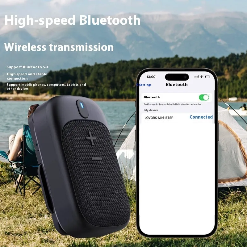 Lewoke wireless Bluetooth mini hiking speaker in black with compact design and subwoofer