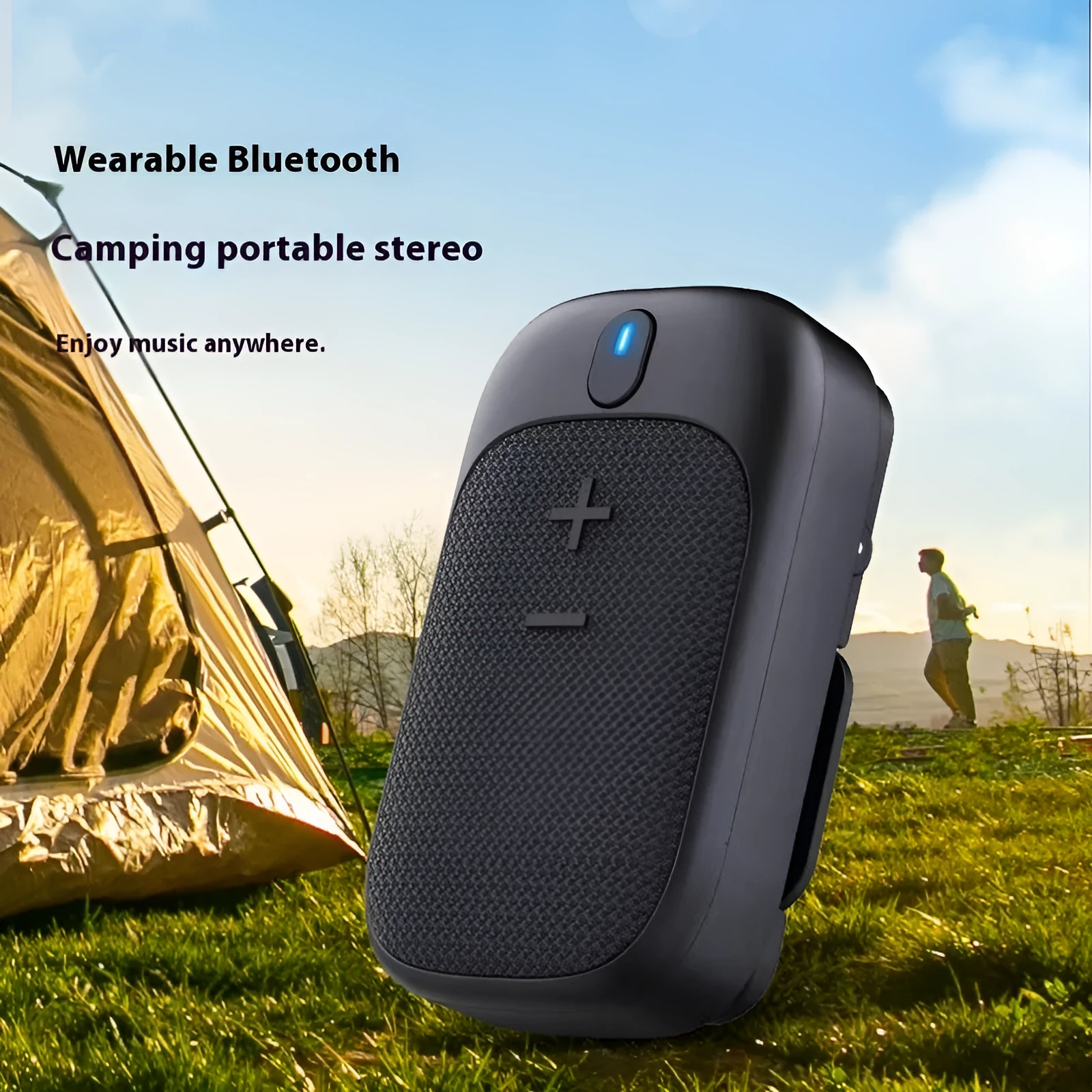 Lewoke wireless Bluetooth mini hiking speaker in black with compact design and subwoofer