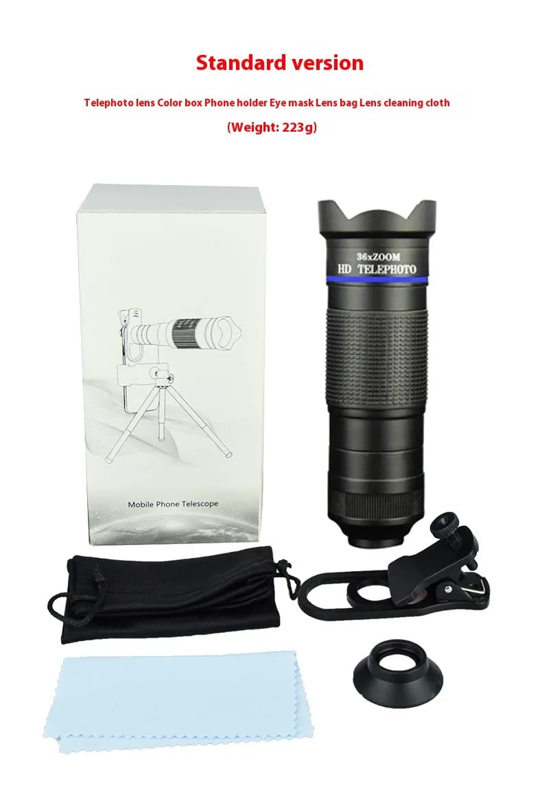 36x telephoto lens set for mobile phone external camera with monocular structure