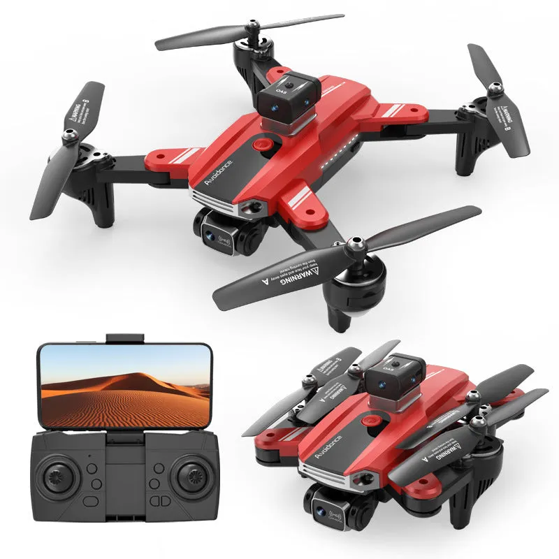 Orange quadcopter drone with dual cameras and obstacle avoidance sensors measuring under 30cm