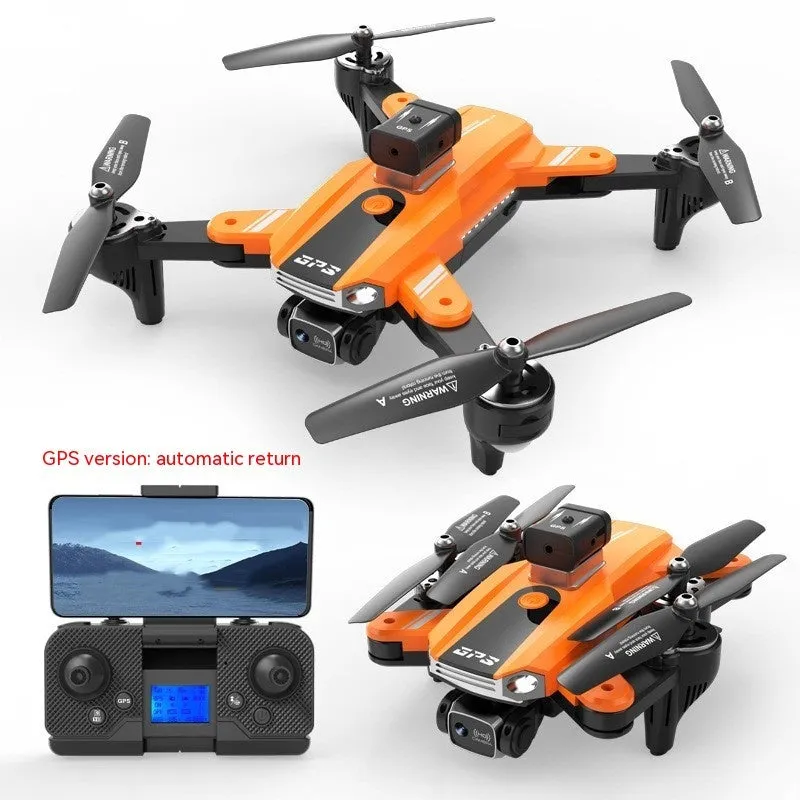 Orange quadcopter drone with dual cameras and obstacle avoidance sensors measuring under 30cm