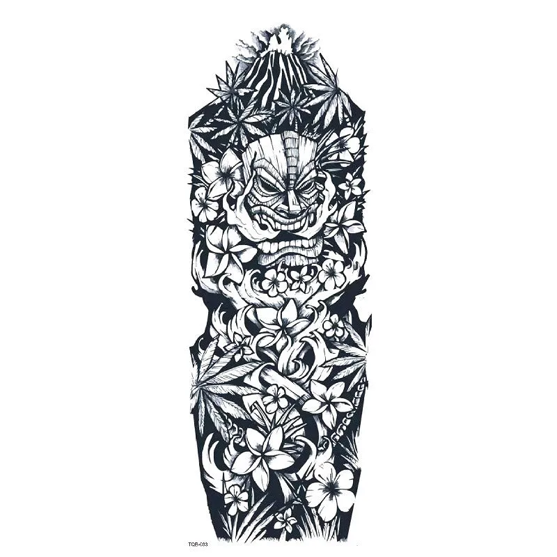 Waterproof full arm tattoo sticker with animal design on craft paper, 170x480mm