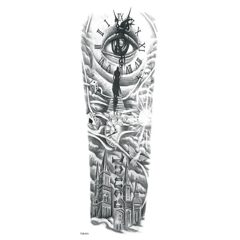 Waterproof full arm tattoo sticker with animal design on craft paper, 170x480mm