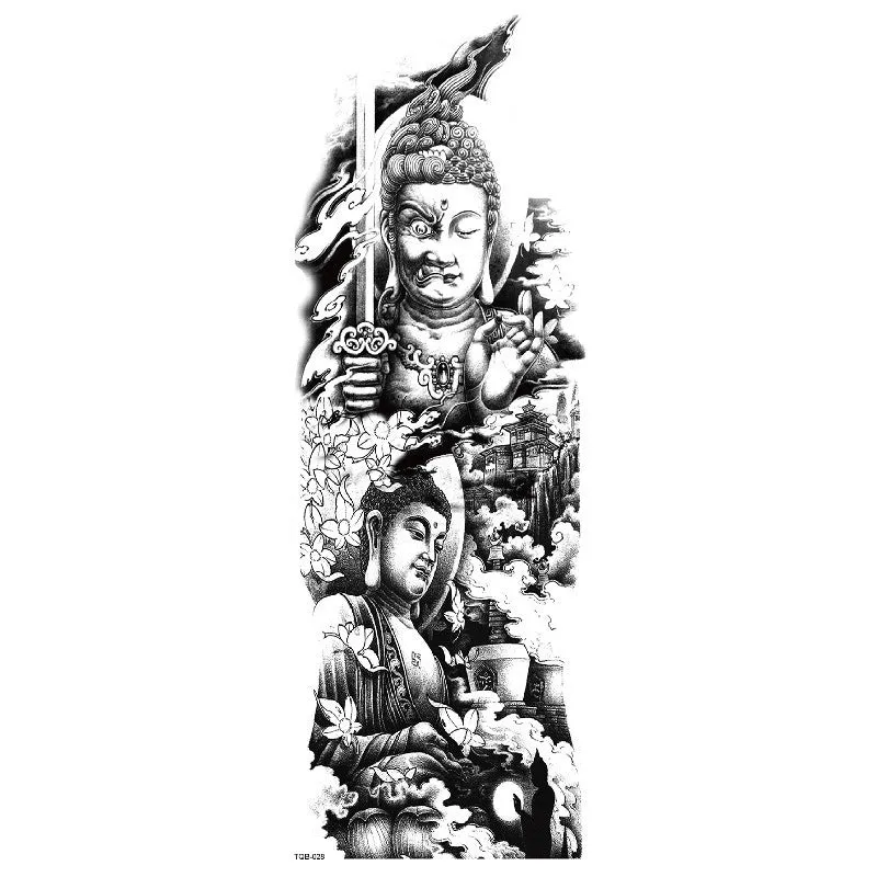 Waterproof full arm tattoo sticker with animal design on craft paper, 170x480mm