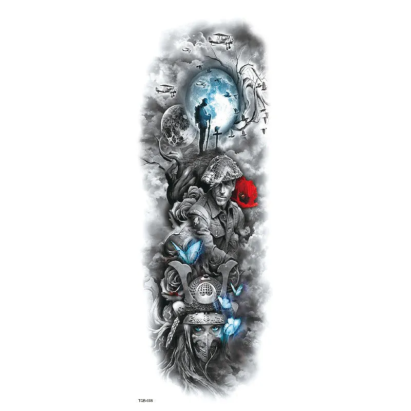 Waterproof full arm tattoo sticker with animal design on craft paper, 170x480mm