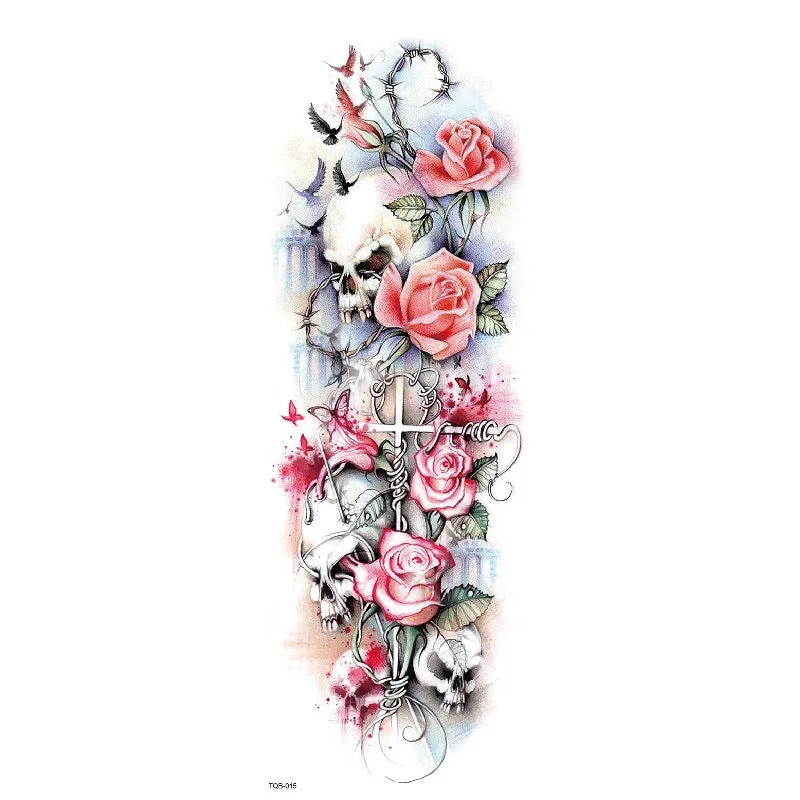 Waterproof full arm tattoo sticker with animal design on craft paper, 170x480mm