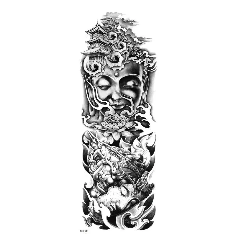 Waterproof full arm tattoo sticker with animal design on craft paper, 170x480mm