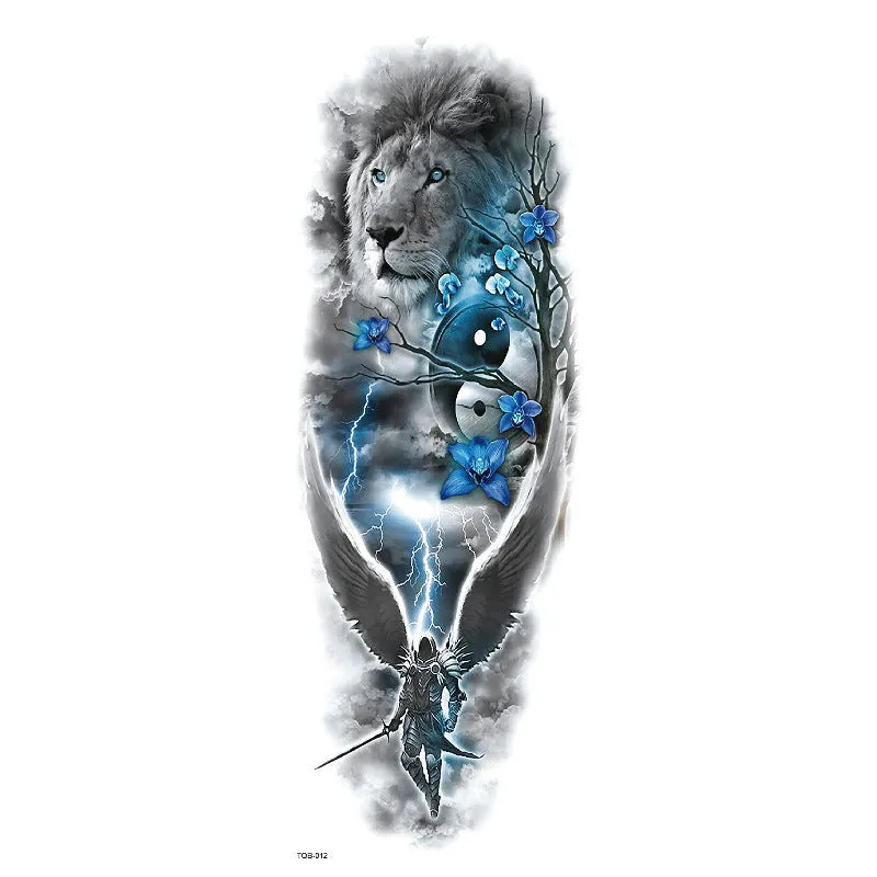 Waterproof full arm tattoo sticker with animal design on craft paper, 170x480mm